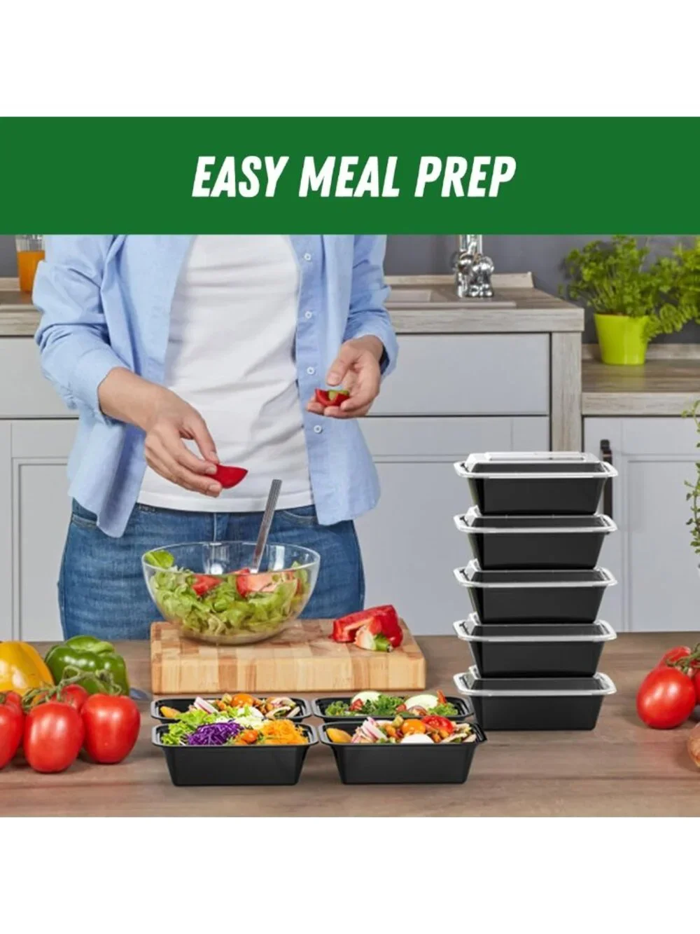 50 Pack 24 oz Reusable Meal Prep Containers - Leakproof, Food Safe, Microwave